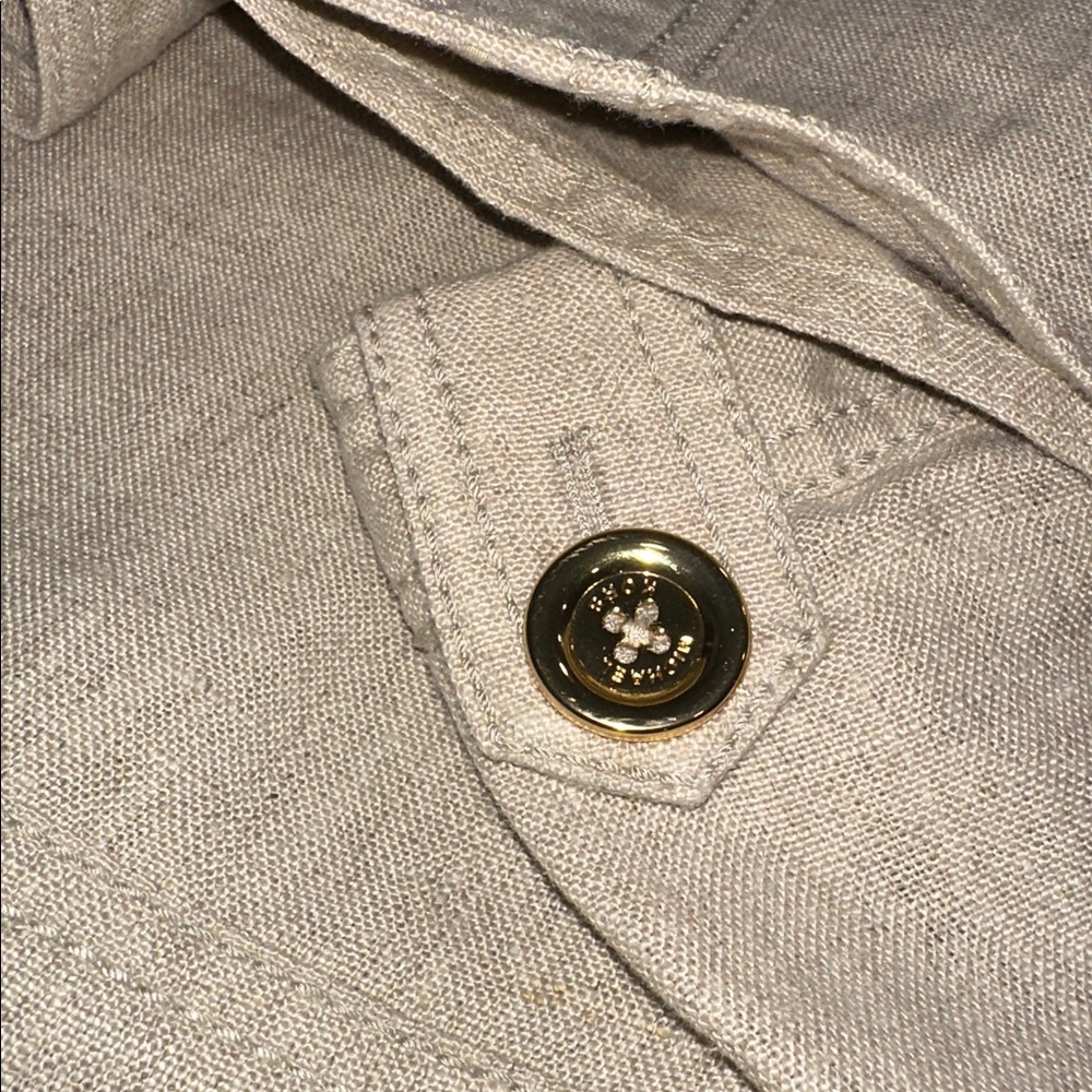 MICHAEL KORS SIZE L~100% LINEN DRESS JACKET BLAZER~PUFF SLEEVES GOLD BUTTON UP - Picture 16 of 16
